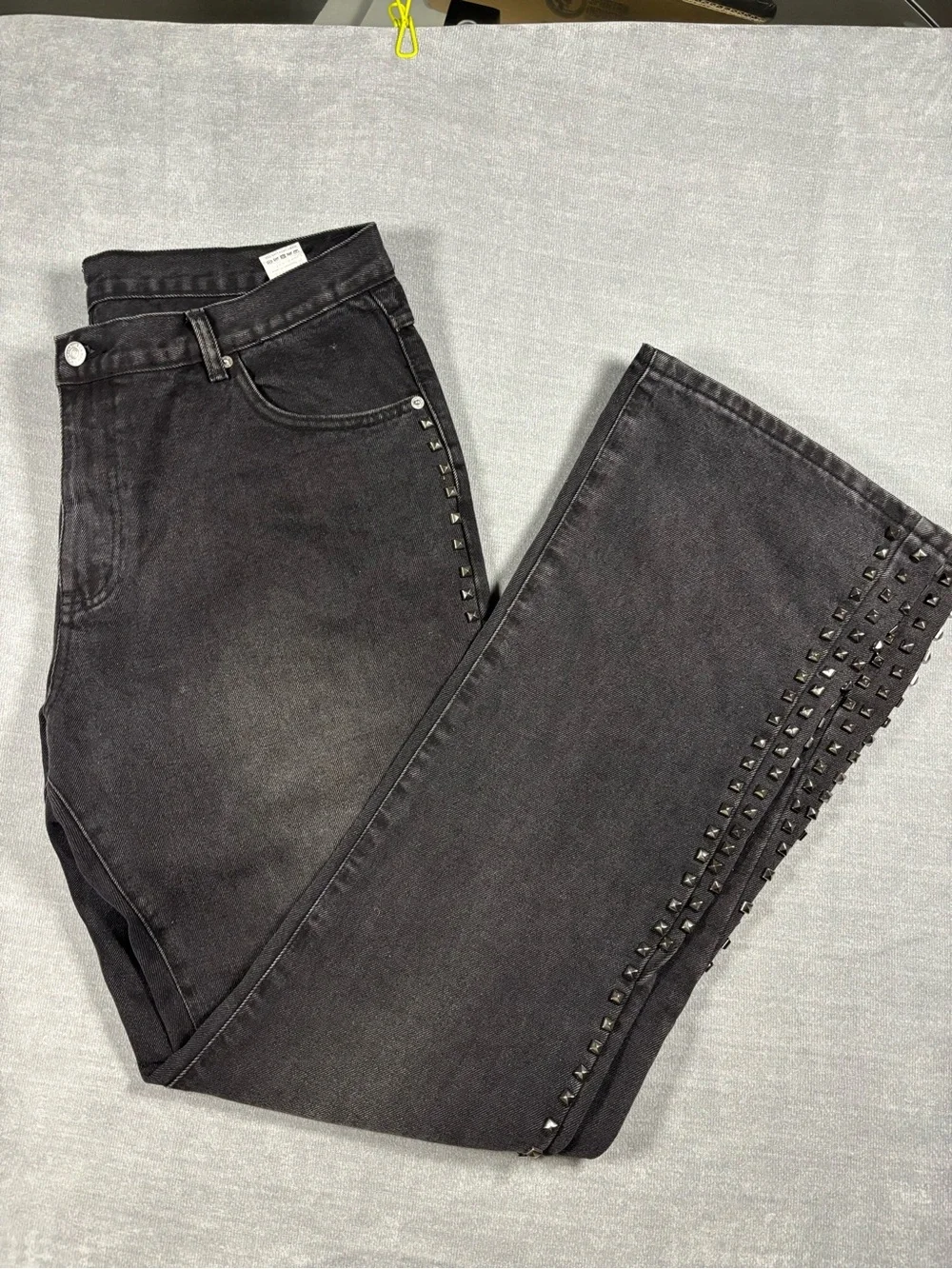 Men's Black Washed Jeans with Stud‎ Detail